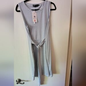 Striped Sleeveless Dress with Tie